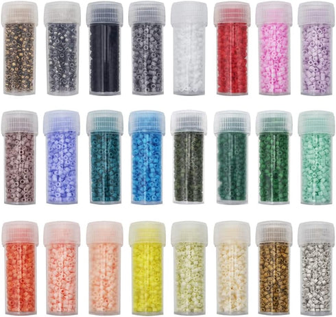 INSPIRELLE Uniform 120 Gram 12/0 (2mm) Cylinder Glass Seed Beads for Craft Jewelry Making, 24 Matte Opaque Dyed Colors...