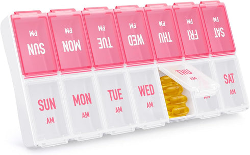 Weekly Pill Organizer 2 Times a Day, Stylish Pill Box 7 Day AM PM with Large Compartments, Pill Case Easy to Use, BPA-Free Pill Container for Vita...