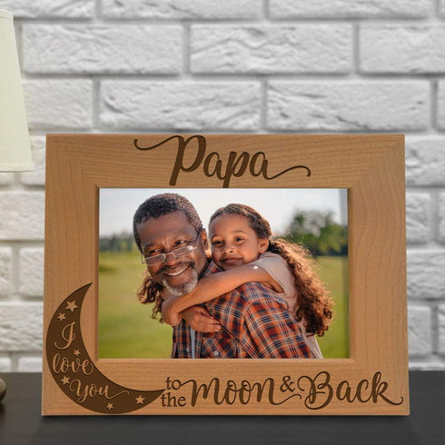 KATE POSH Papa I Love You to the Moon and Back Natural Wood Engraved Picture Frame. Best Grandpa Ever, Father's Day, Papa Gifts for Birthday, from...