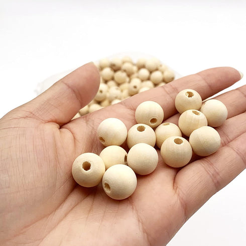 100pcs 14mm Natural Wood Beads DIY Unfinished Round Wooden Loose Beads Bulk Wood Spacer Beads for Craft Making...