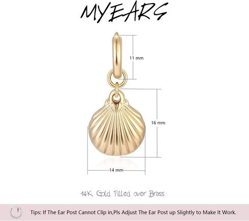 MYEARS Women Clam Shell Earrings Gold Huggie Hoop Dangle Drop 14K Gold Plated Small Simple Minimalist Hypoallergenic Everyday Summer Beach Jewelry...