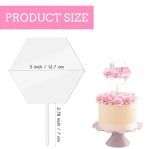 Yalikop 2 Pieces Acrylic Cake Topper Blank Clear DIY Birthday Personalized DIY Cake Topper for Custom Wedding Birthday Festival Party(Hexagon Styl...
