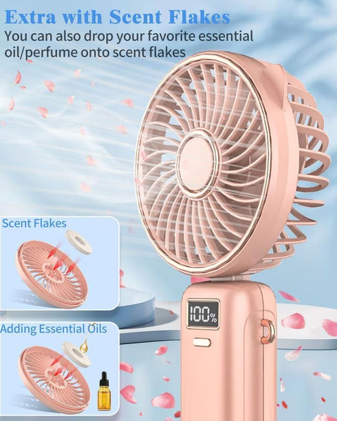Handheld Fan,Portabe Fan Battery Powered Fan with LED,Small Personal Usb Folding Skincare Little Wireless Cooling Powerful Quiet Hand Fans,Mini Fa...