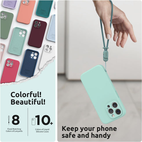 SURPHY Designed for iPhone 15 Pro Case with Screen Protector and Lanyard, Phone Strap and Liquid Silicone Phone Case (Camera Protective + Soft Mic...