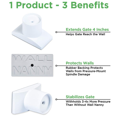 Wall Nanny Extender -4 Inch Baby Gate Extension Guard (Made in USA) Extends Pressure Mounted Gates - Protects Walls, Stabilizes Gate, for Child, P...