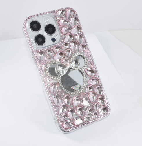 for iPhone 15 Pro Max Bling Case,Cute Cartoon Mirrror Diamond Glitter Crystal Rhinestone Women Girls Fashion Luxury Shiny Sparkle Crystal Phone Ca...