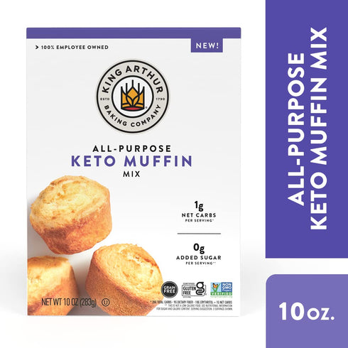 King Arthur Baking Keto Muffin Mix, All Purpose, 1g Net Carbs 0g Added Sugar Per Serving, Low Carb & Keto Friendly, 10 oz, White...
