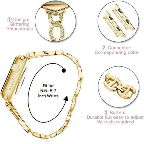 Light Compatible With Apple Watch Band 42mm/44mm/45mm/49mm - Diamond Rhinestone Bling Band for Ultra Series 8 7 6 SE 5 4 3 2 1 Gold...