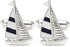Mr.Van Navy Blue Sail Boat Cufflinks Classic Fashion Modern Stripe Cufflinks Blue and Silver...