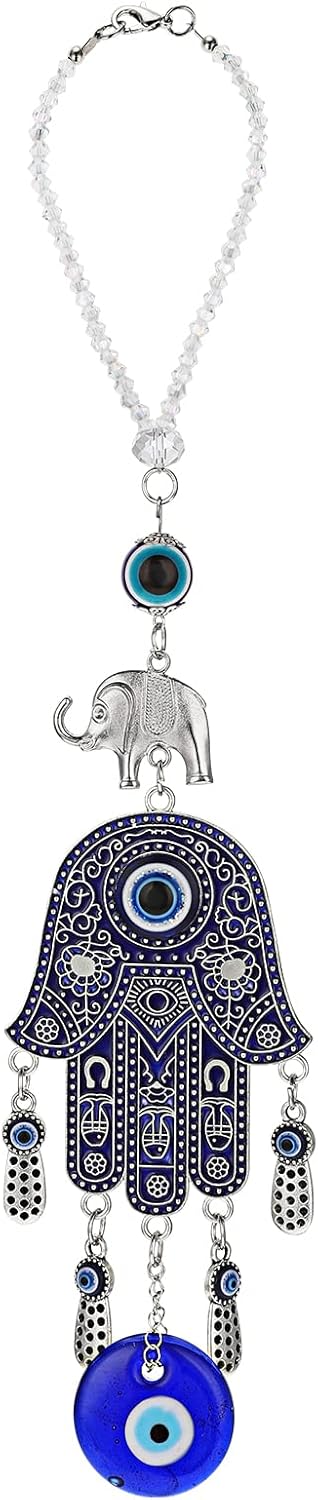 Evil Eye Car Hanging Ornament, Evil Blue Eye Charms for Rear View Mirror Evil Eye Beaded Decor Elephant Amulet Amulet Evil Eye Hanging for Car Hom...