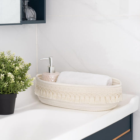 Dahey Woven Basket Macrame Storage Basket for Toilet Tank Top Boho Bathroom Decor Toilet Paper Basket for Bathroom Organizing, Gift Baskets Empty ...