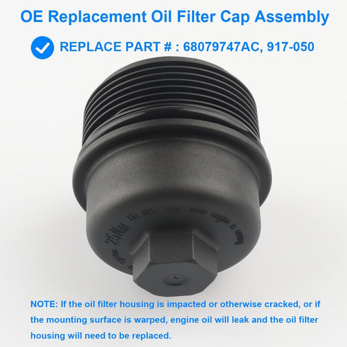Oil Filter Cap, Replace 917-050, 68079747AC Compatible with - 2011-2013 200, 300, Town & Country, Avenger, Challenger, Charger, Durango, Journey, ...