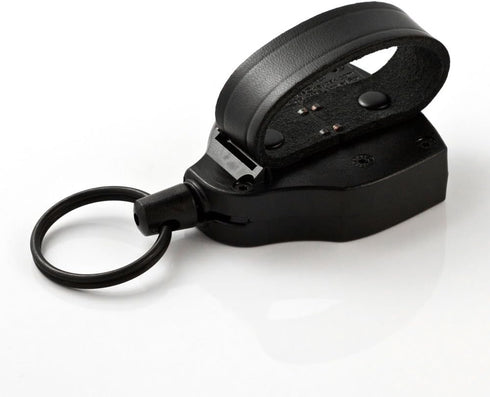 KEY-BAK SUPER48 Locking Retractable Keychain, Durable Polycarbonate Case, Leather Belt Loop, and Oversized Split Ring, Black...