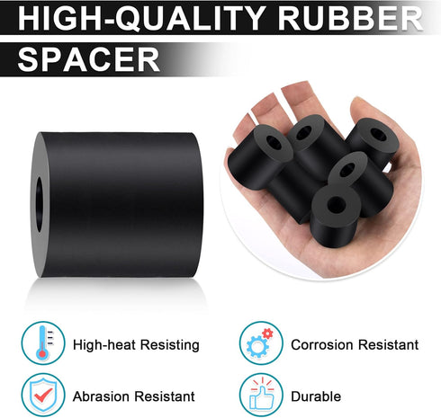 Rubber Spacer 1 Inch OD x 3/8 Inch ID x 1 Inch Thickness Rubber Bushing Round Thick Washers Spacers Anti Vibration Neoprene Rubber Cylinder with H...
