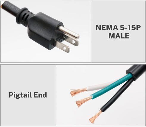 FIRMERST 16 Gauge 10 feet Power Cord Replacement with Three Screw Terminal, NEMA 5-15P...