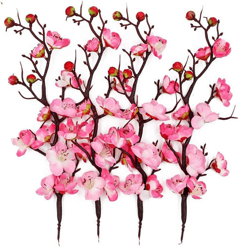 LIUCOGXI 4 Pcs Artificial Flower Plum Blossom Branch Real Touch Artificial Cherry Blossom Flower Short Stem for Table Wedding Bouquet Home Decor...