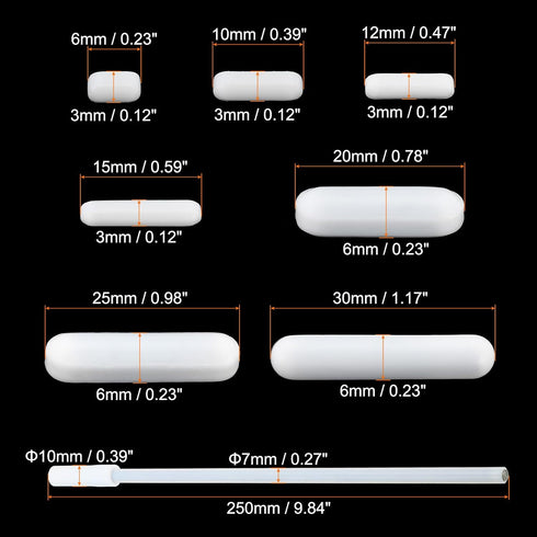 MECCANIXITY 1 Set Magnetic Stirrer Mixer Stir Bar Set,7 Sizes Cylinder Shape Stirrer,Straight Retriever Coating Magnet for Laboratory, White...
