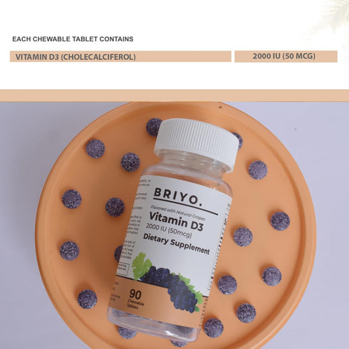 Vitamin d3 chewable Tablet - 2000 IU (50 mcg Per Serving) - Delicious Natural Grape Flavor, 90 Count...