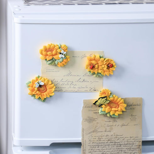 4 PCS Resin Fridge Magnets Sunflower Refrigerator Magnets for Whiteboard Refrigerator Office Photo Cabinet Bulletin Board Home Decoration, Photo D...