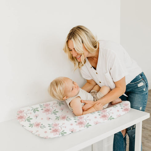 Stretchy Changing Pad Covers BROLEX Carddle Sheet Set for Baby Boys Girls,2 Pack Jersey Knit,Pink Blossom...