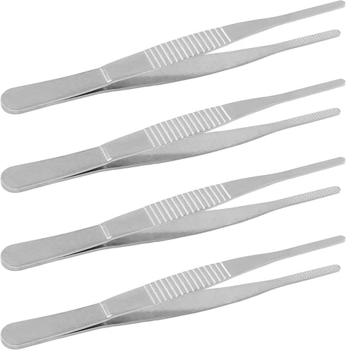 4Pcs 5 Inch Stainless Steel Tweezers, Small Tweezers with Precision Serrated Straight Tips, Non-slip Multitool Tweezers for Cooking, Repairing, Me...