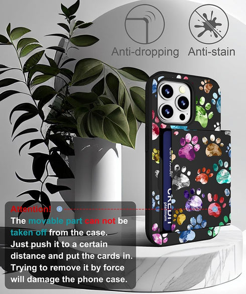 Compatible with iPhone 14 Promax Case Cute with Card Holder Slim Phone 14 Pro Max Wallet Cases for Women/Colorful Doodle Paws Dog Craws Footprints...