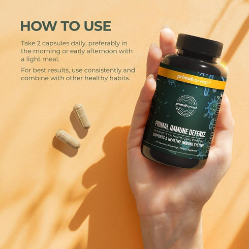 Primal Harvest Primal Immune Defense 10-in-1 Immune Defense Supplement: with 7 Billion CFU Probiotics, Zinc, Vitamins C, B6, D3, K2 - Immune Boost...