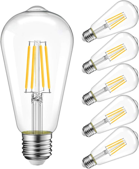 LVWIT ST21 LED Filament Bulb 5W(40 Watt Equivalent) Dimmable 2700K Warm White Vintage Edison Light Bulb E26 Medium Base (6-Pack) (5W-Warm White)...