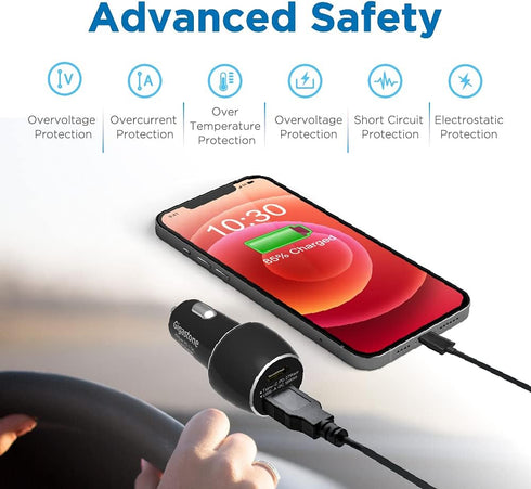Gigastone USB C Car Charger 45W/6A Fast Car Charger Adapter, PD3.0 & QC3.0, Dual Port, Super Mini, Compatible with iPhone 15, 14,13,12,11,X,SE,8, ...