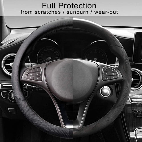 COFIT Breathable Steering Wheel Cover Microfiber Leather with Center Mark Design Universal Medium Size 14 1/2-15 Inch Black...