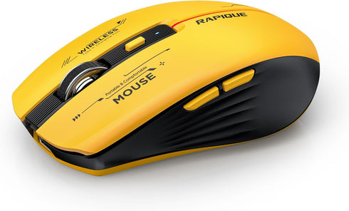 Bluetooth Wireless Mouse - (BT1/BT2+USB Receiver) Tri-Device Compatibility for PC, Laptop, Computer, MacBook, Tablet (Black and Yellow)...