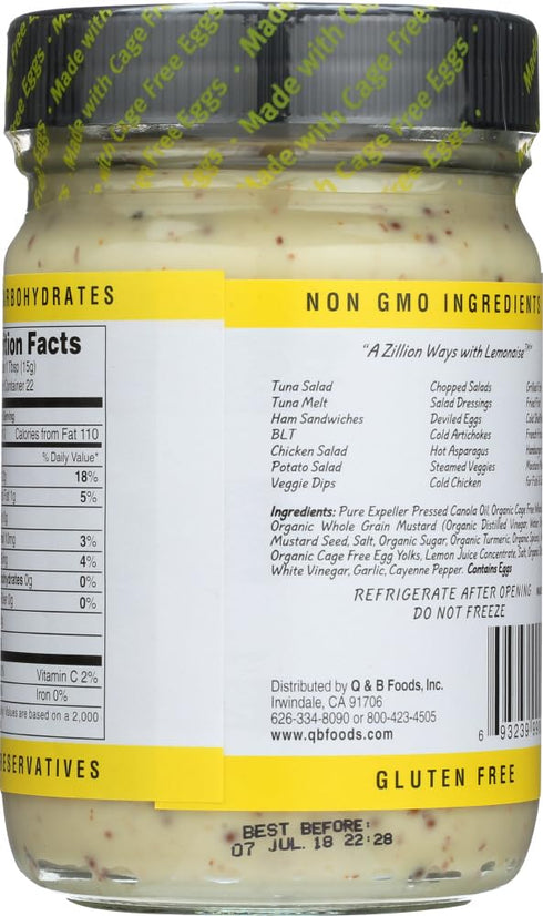 Lemonaise - A Zesty Citrus Mayo - All Natural Lemon Mayonnaise For Sandwich Spreads, Dips, and Dressings - 12 Ounce Jar (Pack of 2)...