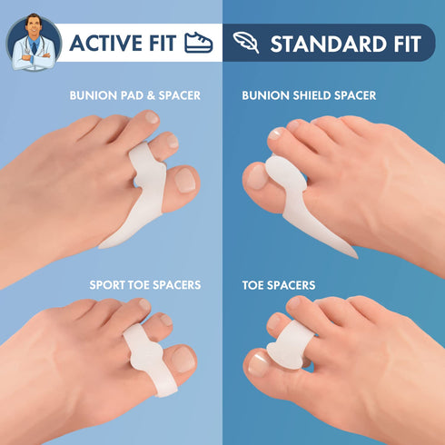 Dr. Frederick's Original Sport Bunion Toe Spacer Set - 4Pcs - Soft Gel Splints - One Size Fits All - Fast Relief - Wear with Shoes - for Men & Wom...