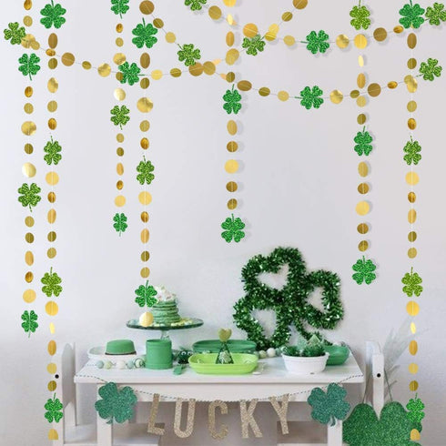 Cheerland Green Shamrock Garland St Patricks Day Decorations 4 Leaf Clover Glitter St Paddy's Day Garland Hanging Streamers for St. Patrick's Day ...