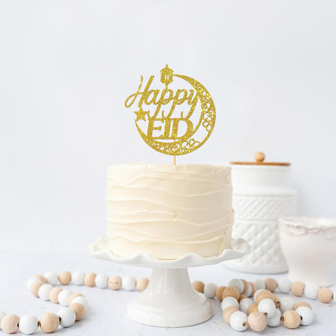 Gold Glitter Happy Eid Cake Topper - Ramadan Muslim Islamic Decoration - Muslim Islam Eid Celebration Decoration...