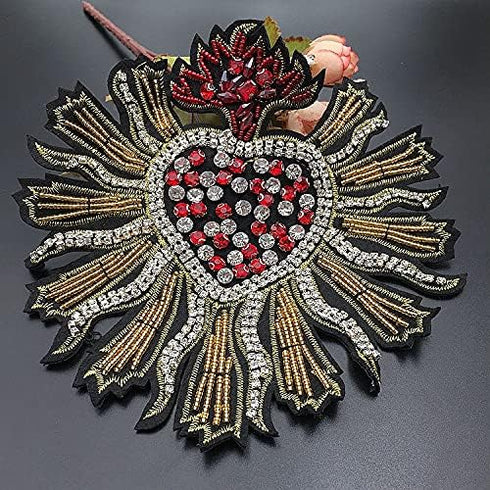 Yikko 3 Pieces Beaded Rhinestone Patches Love Heart Star Bee Fabric Applique Iron on Patches for Jeans, Jackets, Clothing, Scrapbooking Handbag Sh...