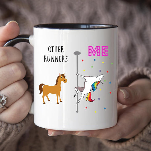 YouNique Designs Running Coffee Mug, 11 Ounces, Unicorn Mug, Runner Gifts for Women, Half Marathon Runners Gifts (Black Handle)...