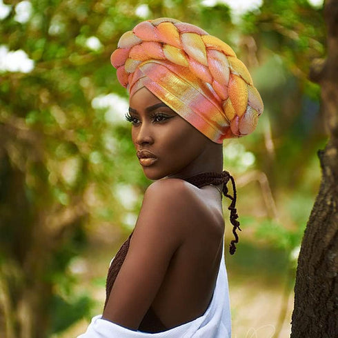 Woeoe Beanie Cap Head Wrap Double Braid Pre-Tied Head Scarf Twisted Stretchy African Head Turban for Women and Girls...