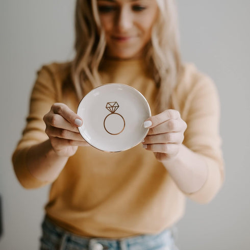Sweet Water Decor Ring Jewelry Dish Tray | Great for Her Engagement Engaged Ring Dish Holder Bride Ring Holder Gold Ceramic Trinket Tray Wedding A...