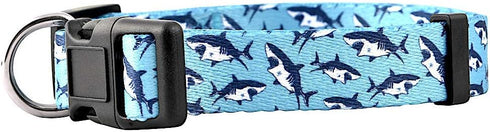 Native Pup Cute Animal Dog Collar, Shark Pattern for Girl or Boy Dogs, Adjustable Size Durable Nylon (Sharks, Large)...