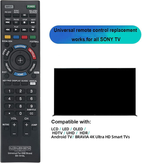 Universal Remote Replacement fit for Almost All Sony TV LCD LED 3D HDTV Smart Bravia TV...