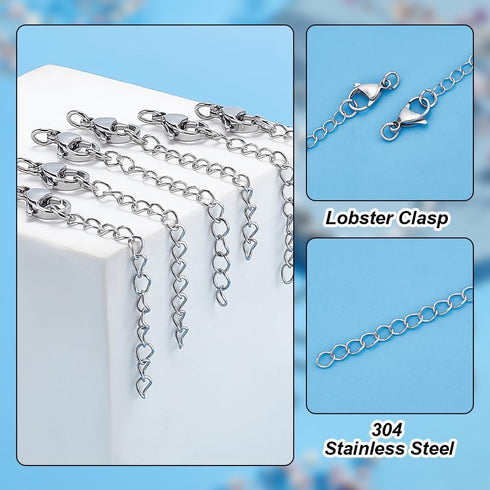 PH PandaHall 20pcs 304 Stainless Steel Necklace Extenders, 2.2 Inch Bracelet Extender Chain Jewelry Chain Extension Set with Lobster Claw Clasps f...