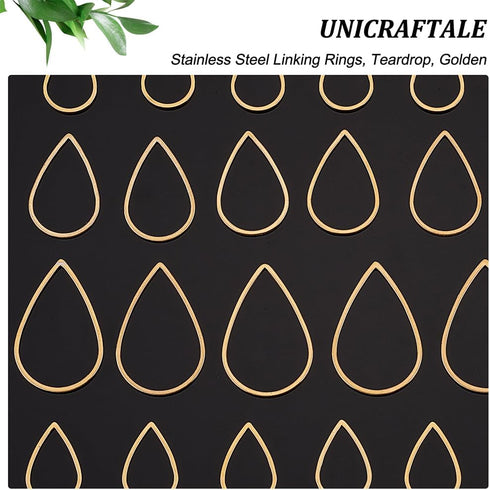 UNICRAFTALE 30 Pcs 3 Sizes Stainless Steel Linking Rings Teardrop Beading Hoop Link Earring Hoops for Jewelry Making Hollow Open Bezel Pendant Fra...