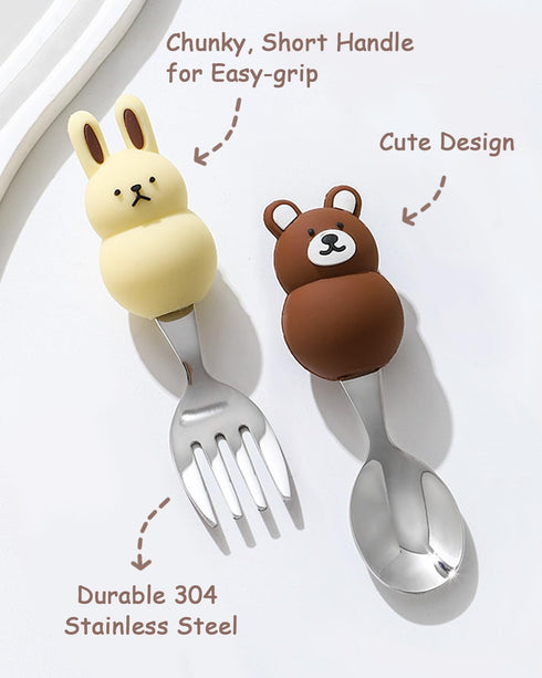 Toddler Utensils Baby Fork and Spoon Set with Case Food Grade 18/10 Stainless Steel Kids Silverware for Self Feeding Travel Flatware with Cute Han...