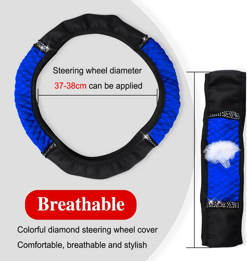 Bling Soft Leather Steering Wheel Cover, 15 Inch Colorful Rhinestones Elastic Steering Wheel Protector, Anti-Slip Car Steering Wheel Protector, St...