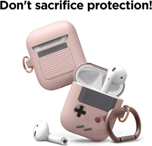 elago AW5 Compatible with AirPods Case 1 & 2, Classic Game Player Design Case with Keychain, Durable Silicone Construction (Sand Pink) [US Patent ...
