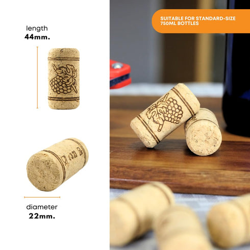 FastRack Bag of 100, #8 Straight Wine Corks for Wine Bottles | 1.73" x 0.87" (44 mm x 22 mm) Beige | Bottle Stoppers | Replacement Corks for Bottl...