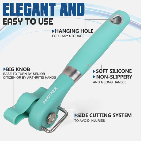PAKITNER- Cut safe can opener, Manual can opener smooth edge - handheld Side cut can opener, Ergonomic Smooth Edge, Food Grade Stainless Steel Cut...