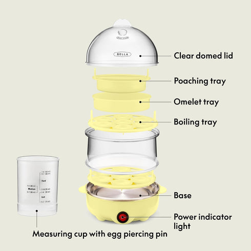 bella Rapid Electric Egg Cooker and Poacher with Auto Shut Off for Omelet, Soft, Medium and Hard Boiled Eggs, 14 Egg Capacity Tray, Double Stack, ...