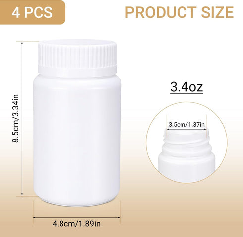 Empty Plastic Pill Bottle Medicine Bottles Reagent Chemical Container with Smooth Screw Lid For Liquid Solid Powder (100cc 4pack)...